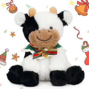 imageHopearl Adorable Christmas Plush Cow Toy Floppy Dairy Cattle Soft Stuffed Animal Cute Xmas Gifts for Boys Girls Kids Toddlers Light Brown 9Xmas Black and White