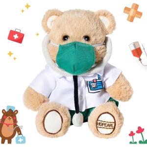 imageHopearl Taekwondo Bear Karate Stuffed Animal Toy with Detachable Taekwondo Uniform and 6 Alternative Color Belts 110th Gup Plush Toy Gifts for Kids Taekwondo Lovers Boys Girls 10Doctor Bear
