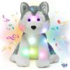 imageHopearl LED Musical Stuffed Husky Light up Singing Plush Dog Adjustable Volume Lullaby Animated Soothe Birthday Festival for Kids Toddler Girls Gray 12