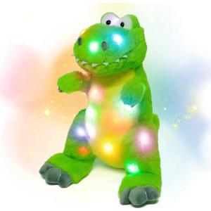 imageHopearl LED Plush Dinosaur Lighting Up Stuffed Diplodocus Animal with Long Neck Night Lights Glow in The Dark Birthday Gifts for Kids Toddler Girls Blue 16TRexLED no music