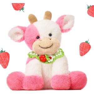 imageHopearl Adorable Plush Cow Toy Floppy Dairy Cattle Soft Stuffed Animal Cute Birthday Gifts for Boys Girls Kids Toddlers Pink 9Strawberry Pink
