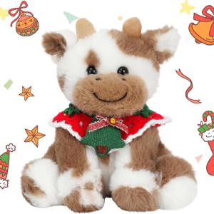 imageHopearl Adorable Plush Cow Toy Floppy Dairy Cattle Soft Stuffed Animal Cute Birthday Gifts for Boys Girls Kids Toddlers Pink 9Xmas Light Brown