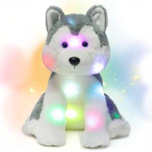 image:imageHopearl LED Musical Stuffed Puppy Lighting Up Singing Plush Dog Adjustable Volume Lullaby Animated Soothe Birthday Festival for Kids Toddler Girls White 14HuskyLED no music