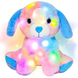 image:imageHopearl LED Musical Stuffed Puppy Lighting Up Singing Plush Dog Adjustable Volume Lullaby Animated Soothe Birthday Festival for Kids Toddler Girls White 14Rainbow DogLED no music