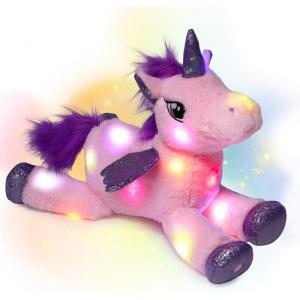 image:imageHopearl LED Plush Unicorn Lighting Up Stuffed Animal Floppy Night Lights Glow in The Dark Birthday Festival for Kids Toddler Girls Pink 16Pink UnicornLED no music