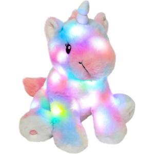 image:imageHopearl LED Plush Unicorn Lighting Up Stuffed Animal Floppy Night Lights Glow in The Dark Birthday Festival for Kids Toddler Girls Pink 16Rainbow Unicorn with WingLED no music