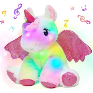 image:imageHopearl LED Plush Unicorn Lighting Up Stuffed Animal Floppy Night Lights Glow in The Dark Birthday Festival for Kids Toddler Girls Pink 16Unicorn with WingLED  Music
