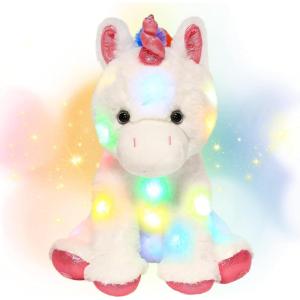 image:imageHopearl LED Plush Unicorn Lighting Up Stuffed Animal Floppy Night Lights Glow in The Dark Birthday Festival for Kids Toddler Girls Pink 16White UnicornLED no music1