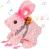 image:imageHopearl Walking Teddy Dog Interactive Electronic Pet Plush Toy Puppy Woof and Moving Animated Nodding Head Gifts for Toddlers Birthday Brown 7LED Ears Carrot BunnyPink