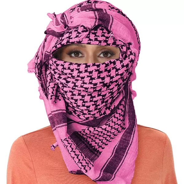 MAGNIVIT Cotton Keffiyeh Tactical Desert Scarf Wrap Shemagh Head Neck Arab ScarfRose Red