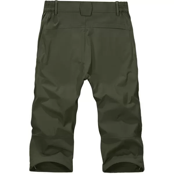 MAGNIVIT Mens 34 Capri Pants Below Knee Quick Dry Lightweight Hiking Cargo Long ShortsNo BeltArmy Green