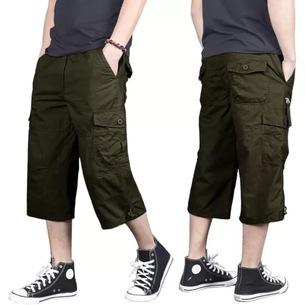 MAGNIVIT Mens Capri Cargo Shorts Casual Hiking Military Tactical Below Knee Shorts 34 Cargo Shorts with MultiPocketsArmy Green