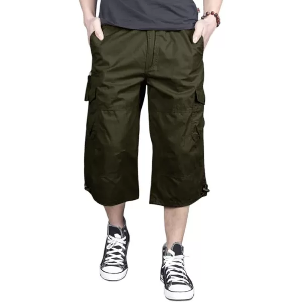 MAGNIVIT Mens Capri Cargo Shorts Casual Hiking Military Tactical Below Knee Shorts 34 Cargo Shorts with MultiPocketsArmy Green