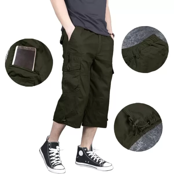 MAGNIVIT Mens Capri Cargo Shorts Casual Hiking Military Tactical Below Knee Shorts 34 Cargo Shorts with MultiPocketsArmy Green