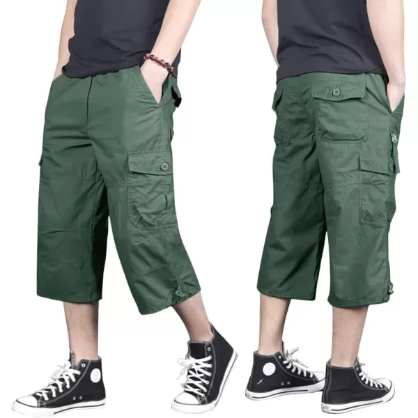 MAGNIVIT Mens Capri Cargo Shorts Casual Hiking Military Tactical Below Knee Shorts 34 Cargo Shorts with MultiPocketsGreen