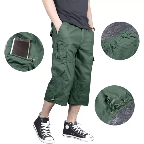 MAGNIVIT Mens Capri Cargo Shorts Casual Hiking Military Tactical Below Knee Shorts 34 Cargo Shorts with MultiPocketsGreen