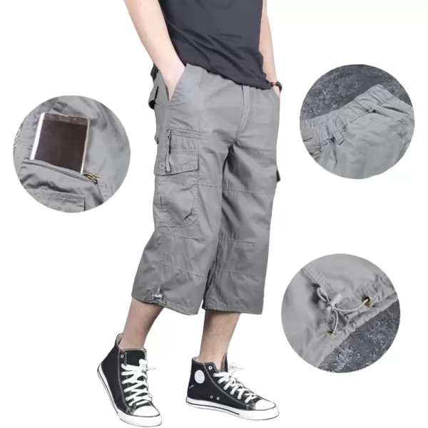 MAGNIVIT Mens Capri Cargo Shorts Casual Hiking Military Tactical Below Knee Shorts 34 Cargo Shorts with MultiPocketsLight Grey