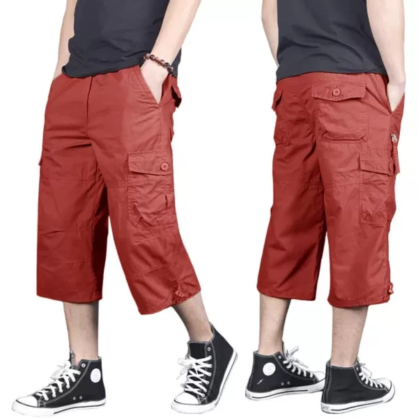 MAGNIVIT Mens Capri Cargo Shorts Casual Hiking Military Tactical Below Knee Shorts 34 Cargo Shorts with MultiPocketsRed