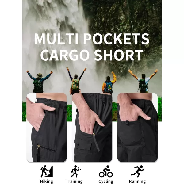 MAGNIVIT Mens Capri Long Elastic Cargo Shorts Below Knee Shorts 34 Cotton Cargo Casual Shorts with MultiPocketsBlack