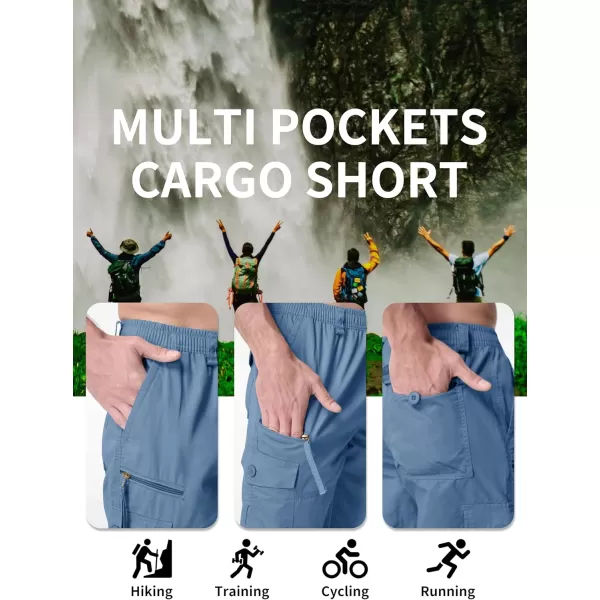 MAGNIVIT Mens Capri Long Elastic Cargo Shorts Below Knee Shorts 34 Cotton Cargo Casual Shorts with MultiPocketsBlue