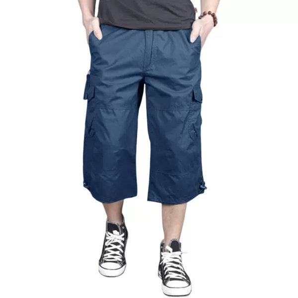 MAGNIVIT Mens Capri Long Elastic Cargo Shorts Below Knee Shorts 34 Cotton Cargo Casual Shorts with MultiPocketsBlue