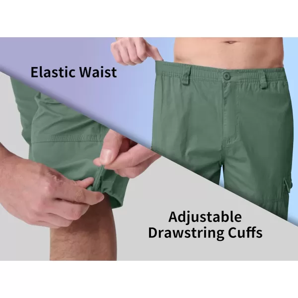 MAGNIVIT Mens Capri Long Elastic Cargo Shorts Below Knee Shorts 34 Cotton Cargo Casual Shorts with MultiPocketsGreen