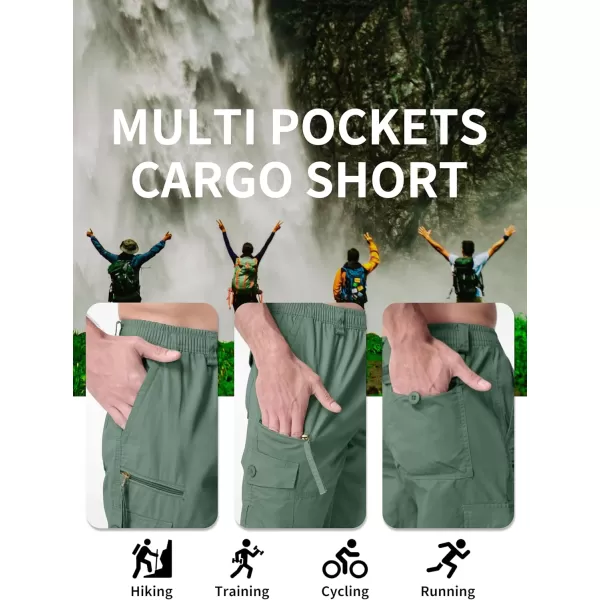 MAGNIVIT Mens Capri Long Elastic Cargo Shorts Below Knee Shorts 34 Cotton Cargo Casual Shorts with MultiPocketsGreen