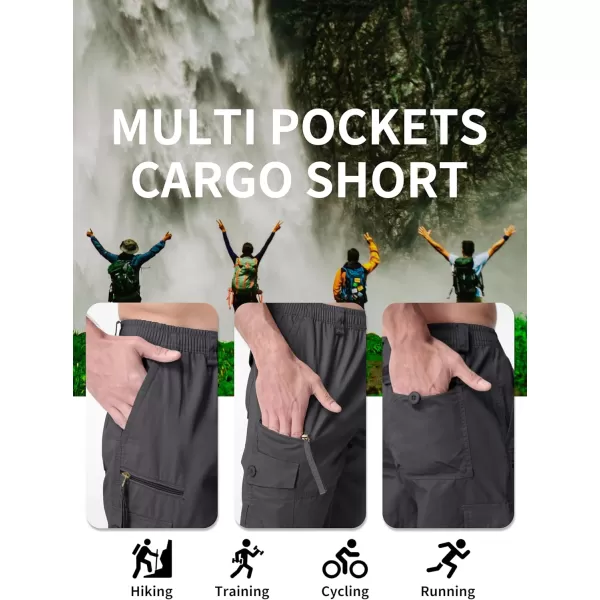 MAGNIVIT Mens Capri Long Elastic Cargo Shorts Below Knee Shorts 34 Cotton Cargo Casual Shorts with MultiPocketsGrey