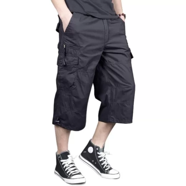 MAGNIVIT Mens Capri Long Elastic Cargo Shorts Below Knee Shorts 34 Cotton Cargo Casual Shorts with MultiPocketsGrey