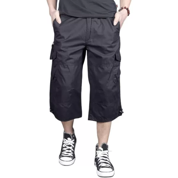 MAGNIVIT Mens Capri Long Elastic Cargo Shorts Below Knee Shorts 34 Cotton Cargo Casual Shorts with MultiPocketsGrey