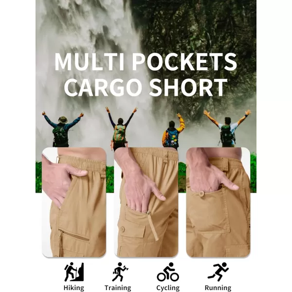 MAGNIVIT Mens Capri Long Elastic Cargo Shorts Below Knee Shorts 34 Cotton Cargo Casual Shorts with MultiPocketsKhaki