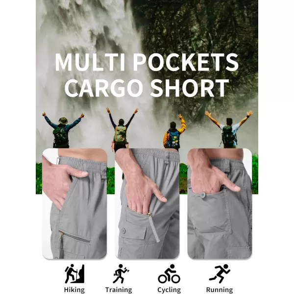 MAGNIVIT Mens Capri Long Elastic Cargo Shorts Below Knee Shorts 34 Cotton Cargo Casual Shorts with MultiPocketsLight Grey