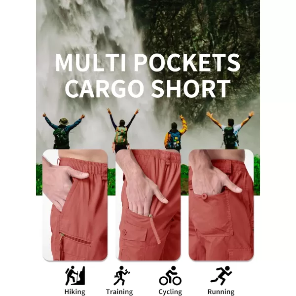 MAGNIVIT Mens Capri Long Elastic Cargo Shorts Below Knee Shorts 34 Cotton Cargo Casual Shorts with MultiPocketsRed