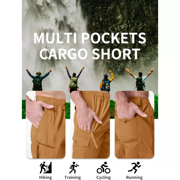 MAGNIVIT Mens Capri Long Elastic Cargo Shorts Below Knee Shorts 34 Cotton Cargo Casual Shorts with MultiPocketsYellow