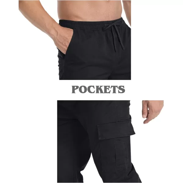 MAGNIVIT Mens Cargo Pants Multi Pockets Drawstring Comfortable Cotton Joggers Hiking Travel Casual Outdoor TrousersBlack