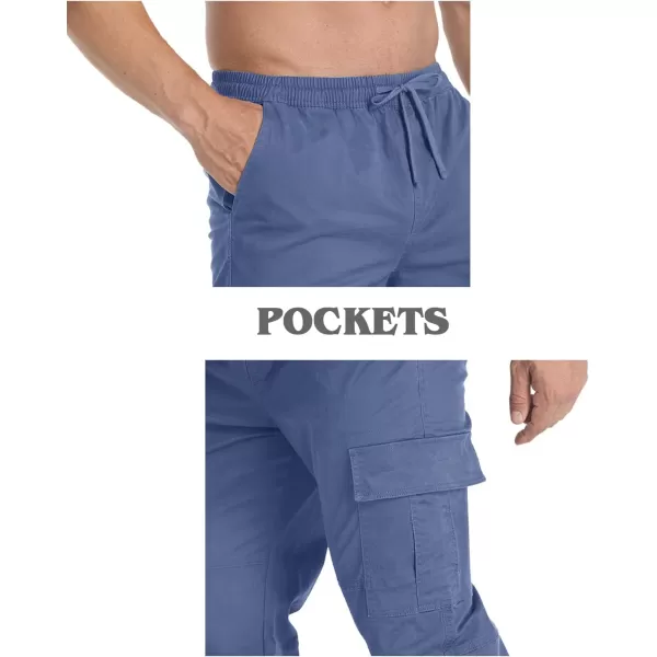 MAGNIVIT Mens Cargo Pants Multi Pockets Drawstring Comfortable Cotton Joggers Hiking Travel Casual Outdoor TrousersBlue Grey