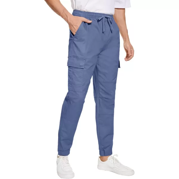 MAGNIVIT Mens Cargo Pants Multi Pockets Drawstring Comfortable Cotton Joggers Hiking Travel Casual Outdoor TrousersBlue Grey