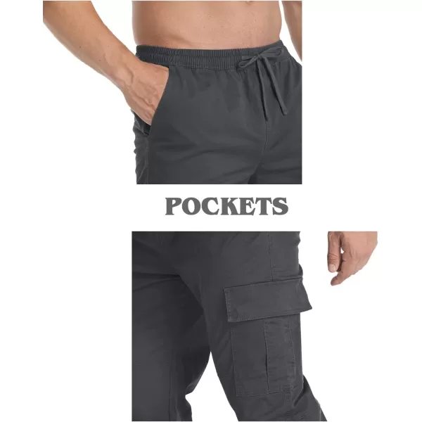 MAGNIVIT Mens Cargo Pants Multi Pockets Drawstring Comfortable Cotton Joggers Hiking Travel Casual Outdoor TrousersDark Grey