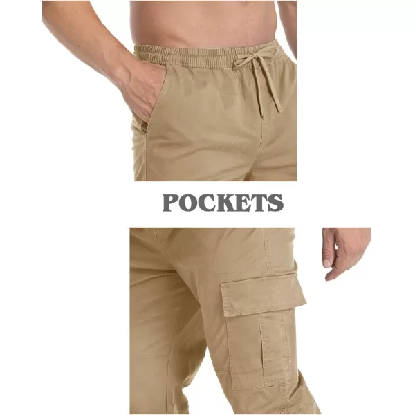 MAGNIVIT Mens Cargo Pants Multi Pockets Drawstring Comfortable Cotton Joggers Hiking Travel Casual Outdoor TrousersKhaki