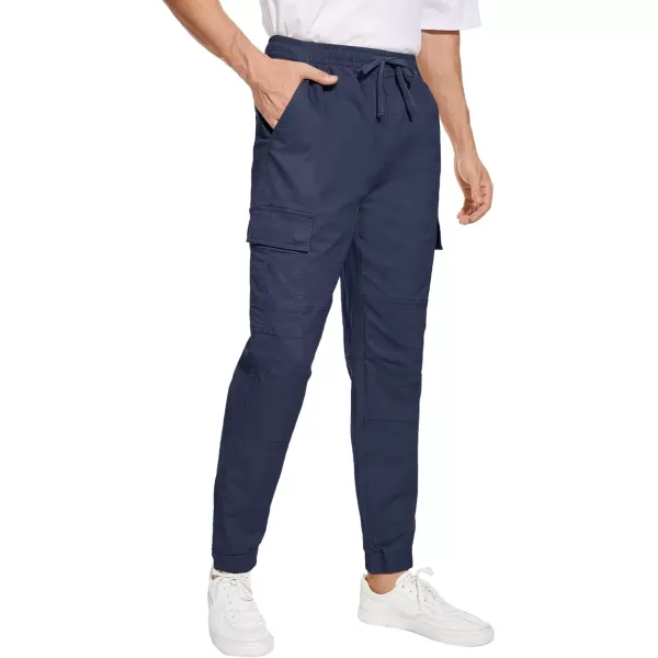 MAGNIVIT Mens Cargo Pants Multi Pockets Drawstring Comfortable Cotton Joggers Hiking Travel Casual Outdoor TrousersNavy Blue