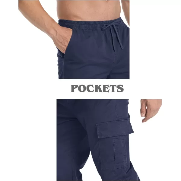 MAGNIVIT Mens Cargo Pants Multi Pockets Drawstring Comfortable Cotton Joggers Hiking Travel Casual Outdoor TrousersNavy Blue