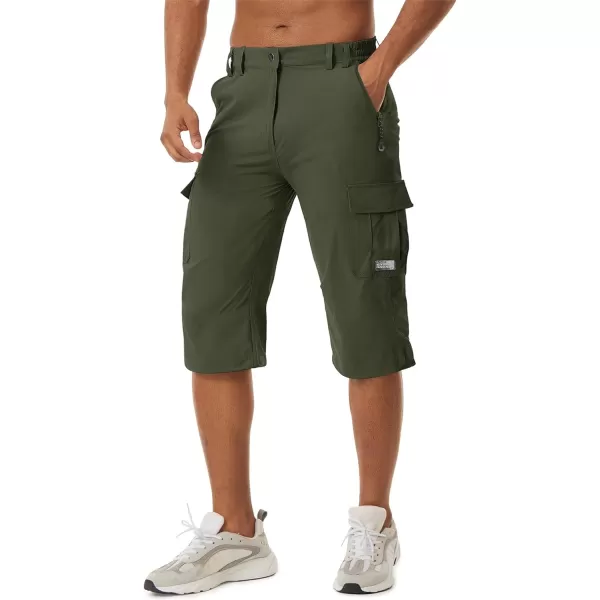 MAGNIVIT Mens Cargo Shorts with 5 Pockets 34 Below Knee Hiking Mountain Bike ShortsArmy Green