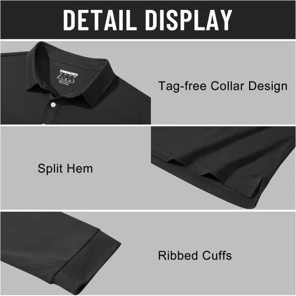 MAGNIVIT Mens Casual Polo Shirt Quick Dry Lightweight Moisture Wicking Golf Long Sleeve Shirt with 3ButtonsBlack