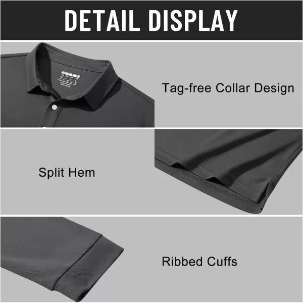 MAGNIVIT Mens Casual Polo Shirt Quick Dry Lightweight Moisture Wicking Golf Long Sleeve Shirt with 3ButtonsDark Gray