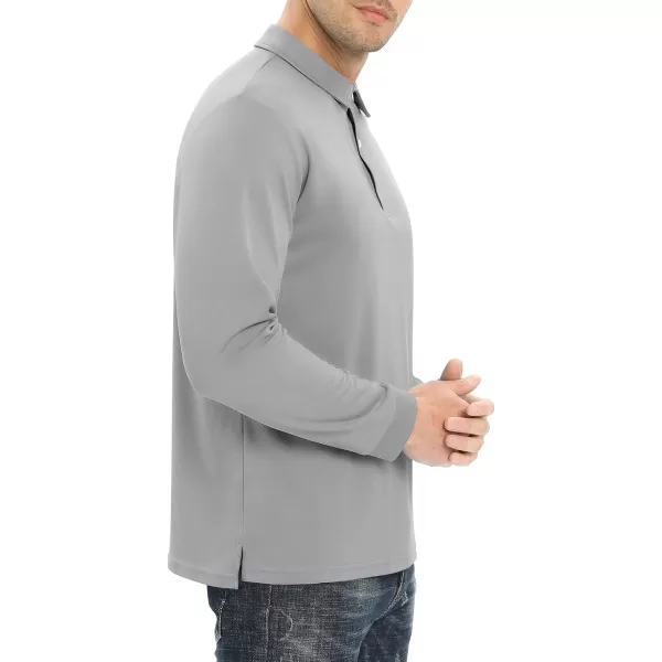 MAGNIVIT Mens Casual Polo Shirt Quick Dry Lightweight Moisture Wicking Golf Long Sleeve Shirt with 3ButtonsLight Gray