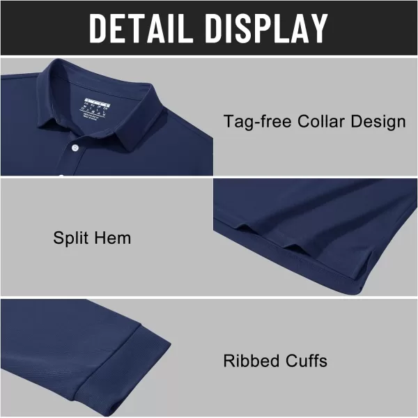 MAGNIVIT Mens Casual Polo Shirt Quick Dry Lightweight Moisture Wicking Golf Long Sleeve Shirt with 3ButtonsNavy