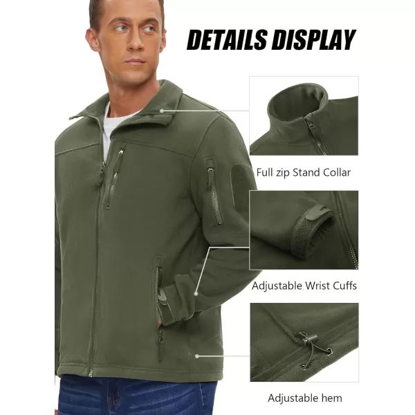 MAGNIVIT Mens Full Zip Tactical Fleece Jacket Fall Winter Windproof Soft Polar Coats with 5 Zip PocketsArmy Green