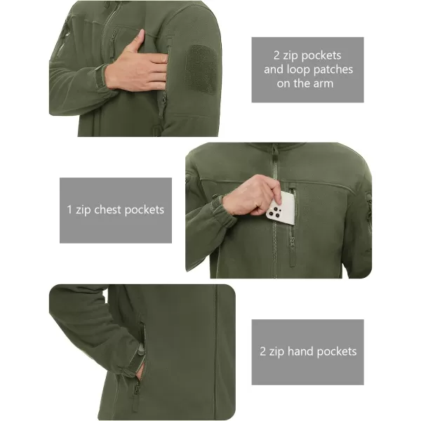 MAGNIVIT Mens Full Zip Tactical Fleece Jacket Fall Winter Windproof Soft Polar Coats with 5 Zip PocketsArmy Green