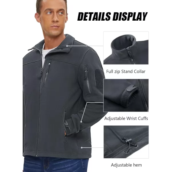 MAGNIVIT Mens Full Zip Tactical Fleece Jacket Fall Winter Windproof Soft Polar Coats with 5 Zip PocketsDark Grey