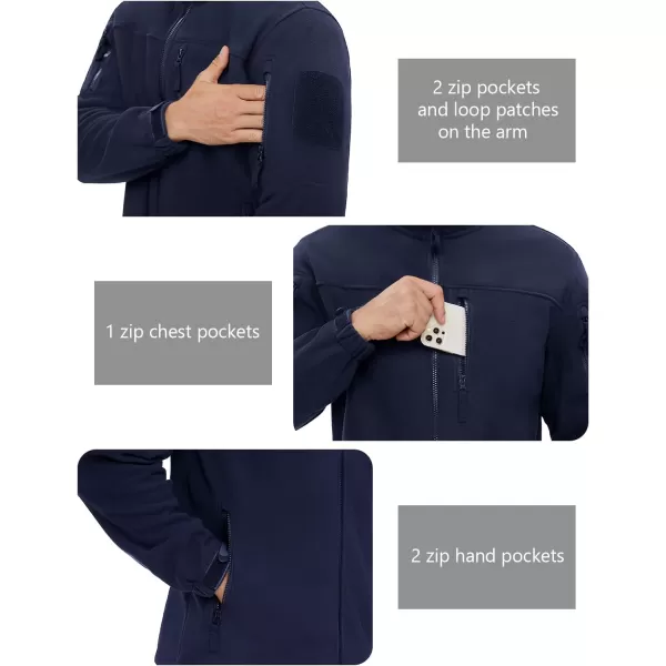 MAGNIVIT Mens Full Zip Tactical Fleece Jacket Fall Winter Windproof Soft Polar Coats with 5 Zip PocketsNavy Blue